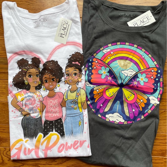 NEW! 2 Girls Graphic Tshirts Tees Size XL (Girl Power & Butterflies) NWT - Picture 1 of 12